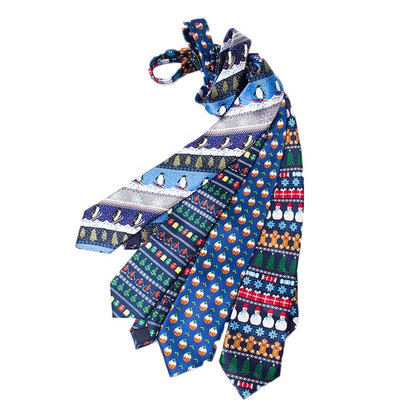 
2020 Festival Custom Print 100% Polyester Men Women Snow Pattern Christmas Neck Tie 