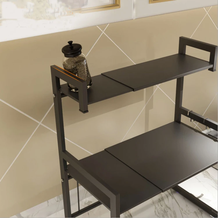 
High Quality Carbon Steel Kitchen Storage Holder Metal Flexible Standing Type Microwave Oven Shelf Rack 