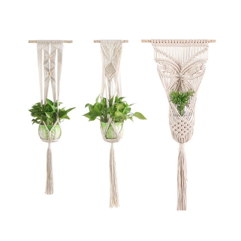 

AAA278 Handmade Home Decoration Cotton Flower Pot Woven Rope Planter Hang Plant Hanger Cotton String Hanging Basket, Multi colour