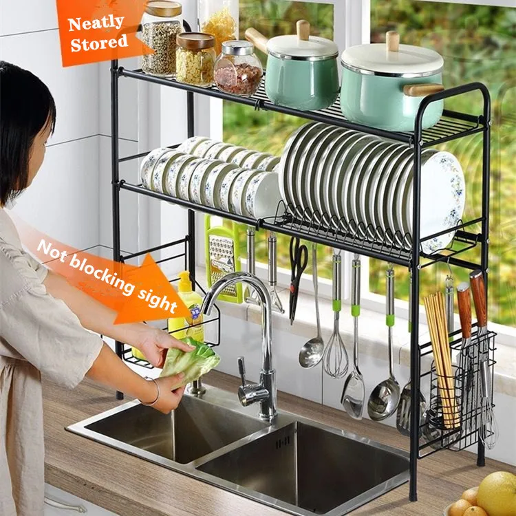 

kitchen stainless steel Storage dish rack with cover