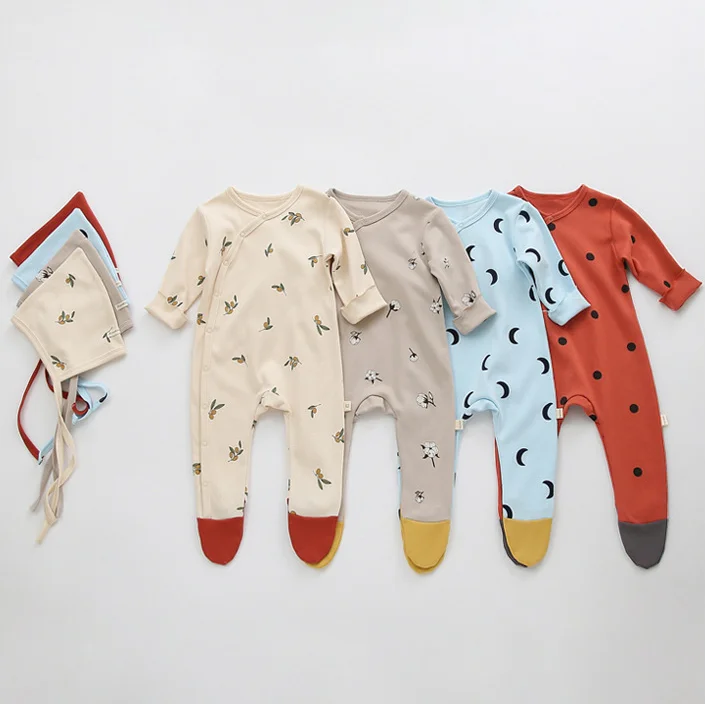 

New Design 95% cotton 5% elastane waffle button opening long sleeve Baby Romper onesie, Customized color