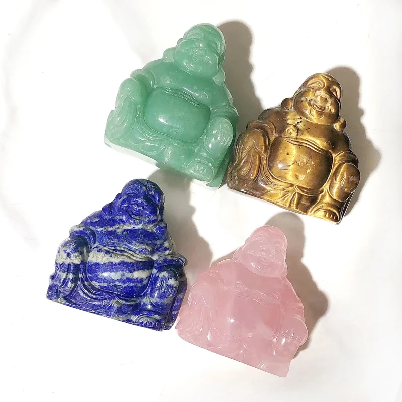 

Wholesale rose quartz obsidian statue crystal smile Buddha for crystal craft