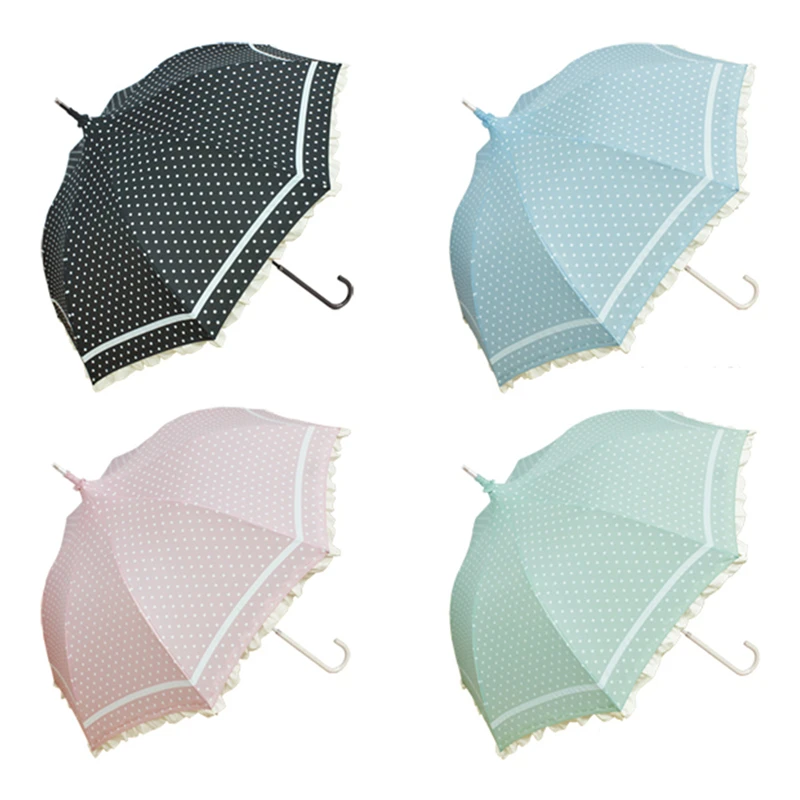 

Fashion Long Handle Lace Edge Polka Pagoda Umbrella for Women Gift