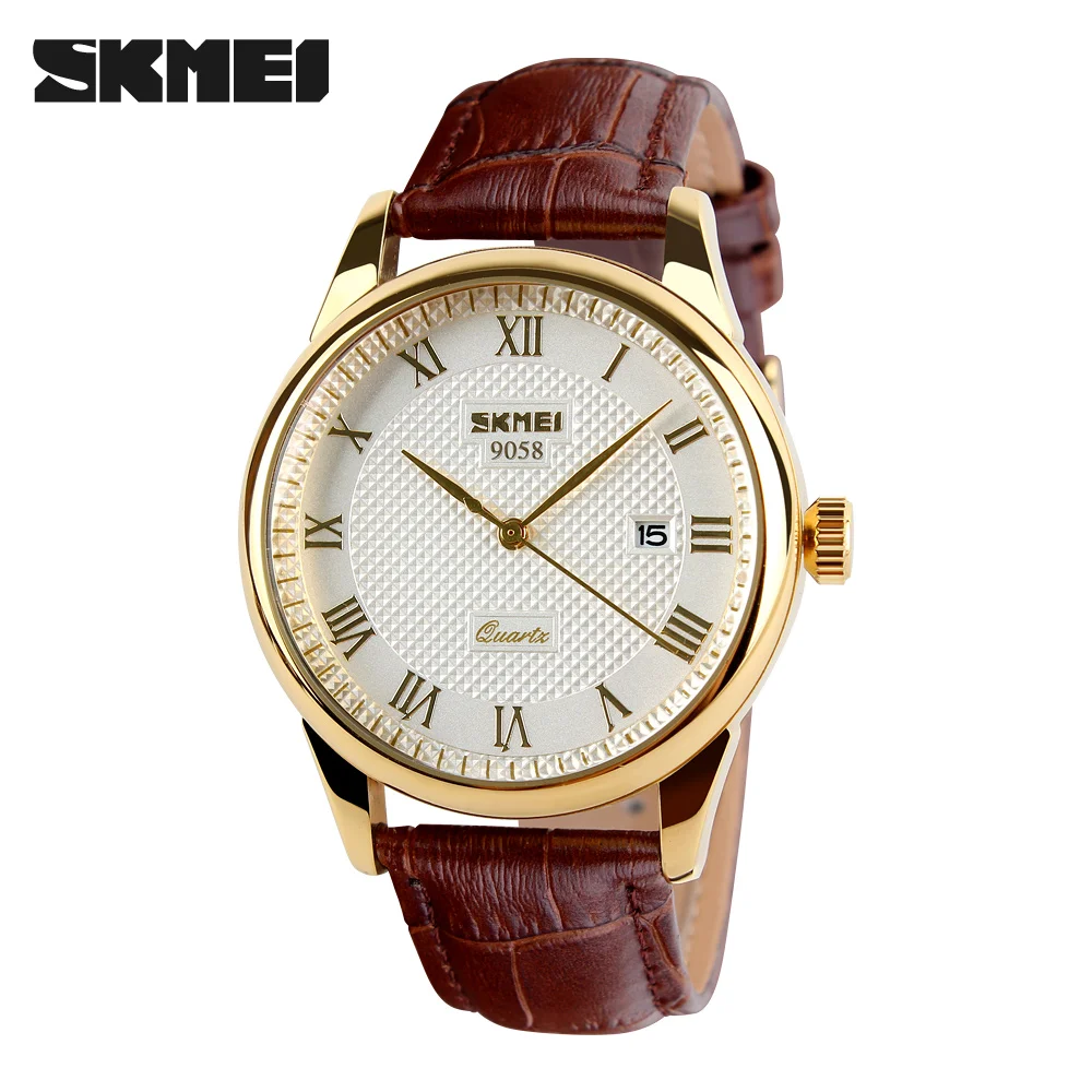 

SKMEI Fashion Men 30M Waterproof Dress Watch British Style Business Casual Watches Quartz Date Display Sports Wristwatches 9058, 5 colors