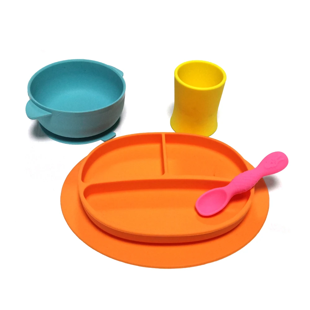 2019 eco divided warming Silicone suction placemat mat kid baby eating food feeding plate bowl set for dinner