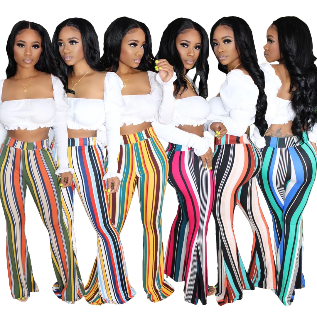 

YD-BN090 2020 Hot Style commuter women clothing Colorful high waist casual wide leg track pants for women, As picture