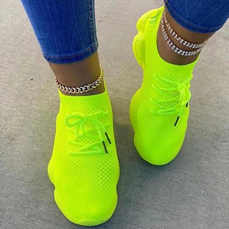 

Color Running Shoes Green Sports Women Flat Fashionable Sneakers Lady Casual Shoes for women