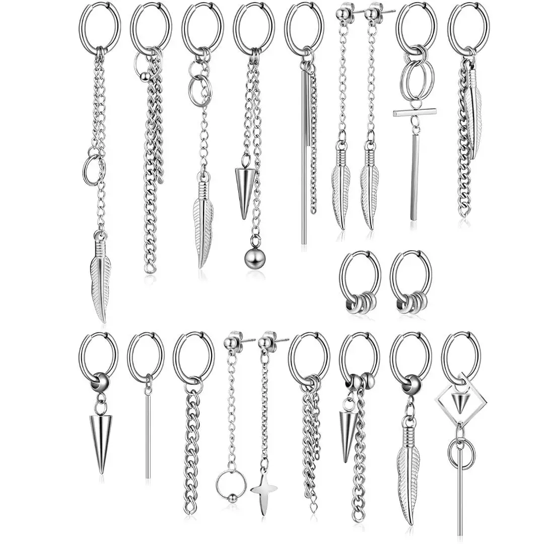 

20 Pieces Stainless Steel Huggie Hinged Hoop Earrings Hoop Dangle Earrings for Women Men