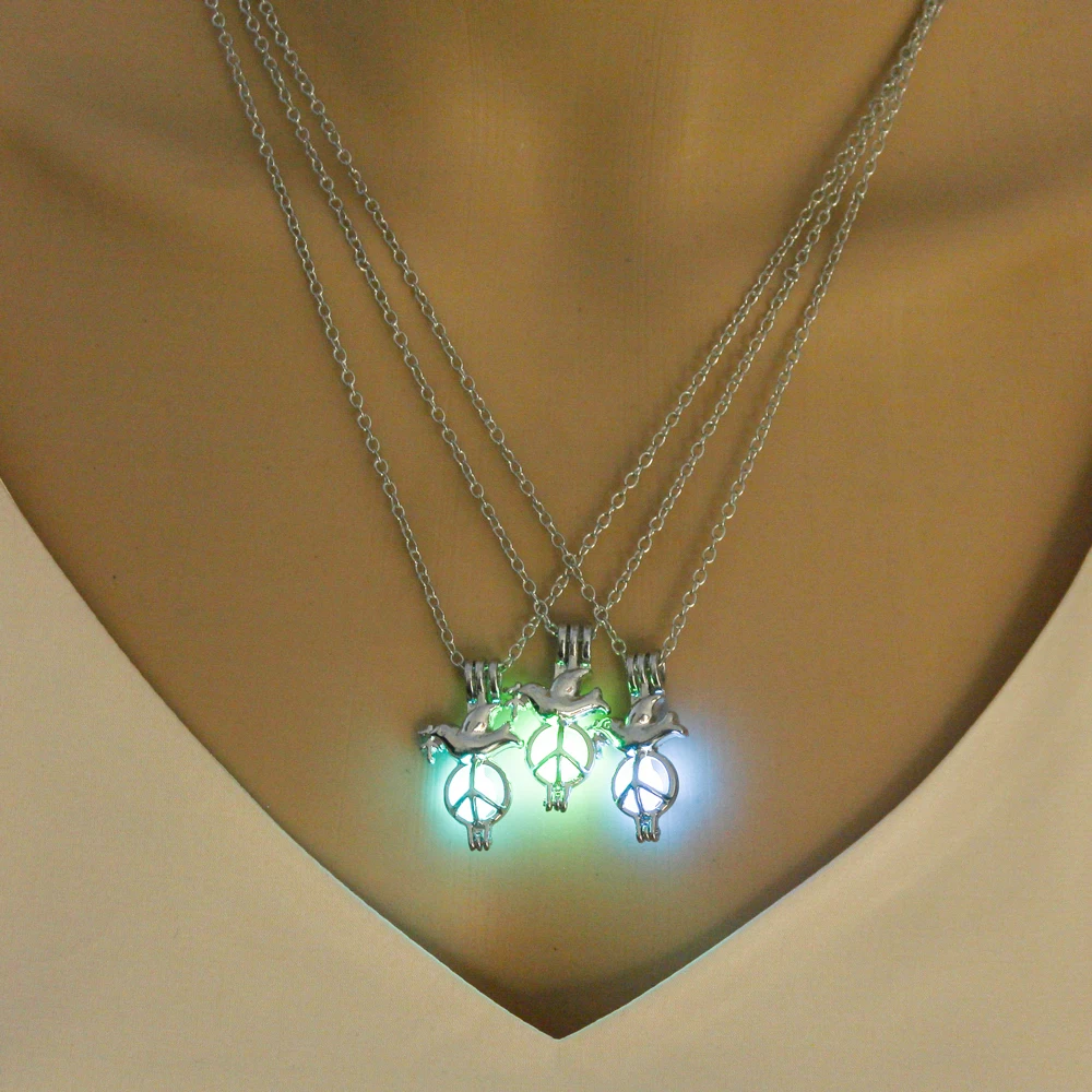 

3 Colors Creative Noctilucent Necklace And Dove Cage Jewelry Pendant
