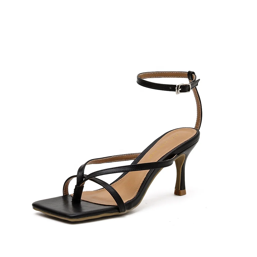

Ladies Square Toe Kitten Heel Sandals Summer Autumn Ankle Buckle Strappy Heel Shoes Mid Low Heels Thong Sandals for Women, Black, white, yellow, pink, green