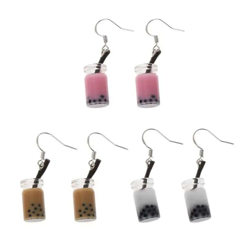 

Hot Creative Unique Boba Tea Drop Earrings for Women Personality Milk Tea Drink Earring Funny Party Jewelry Girl Gift, Same with photos