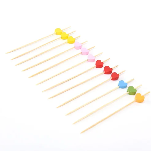 

1/5 Custom Color 100% Natural Bamboo Fruit Sticks with Bead Decoration, Natural color