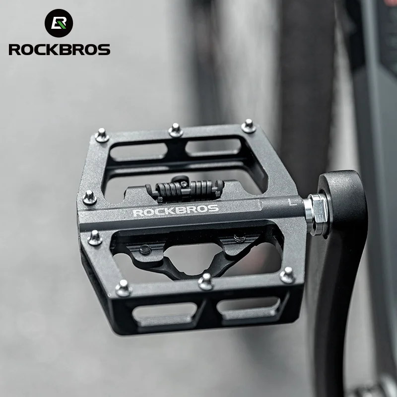 

ROCKBROS Alloy Platform Pedal Wellgo Mtb Cycle Mountain Road Bike Pedals SPD Parts Bicycle Lock Pedal, Black