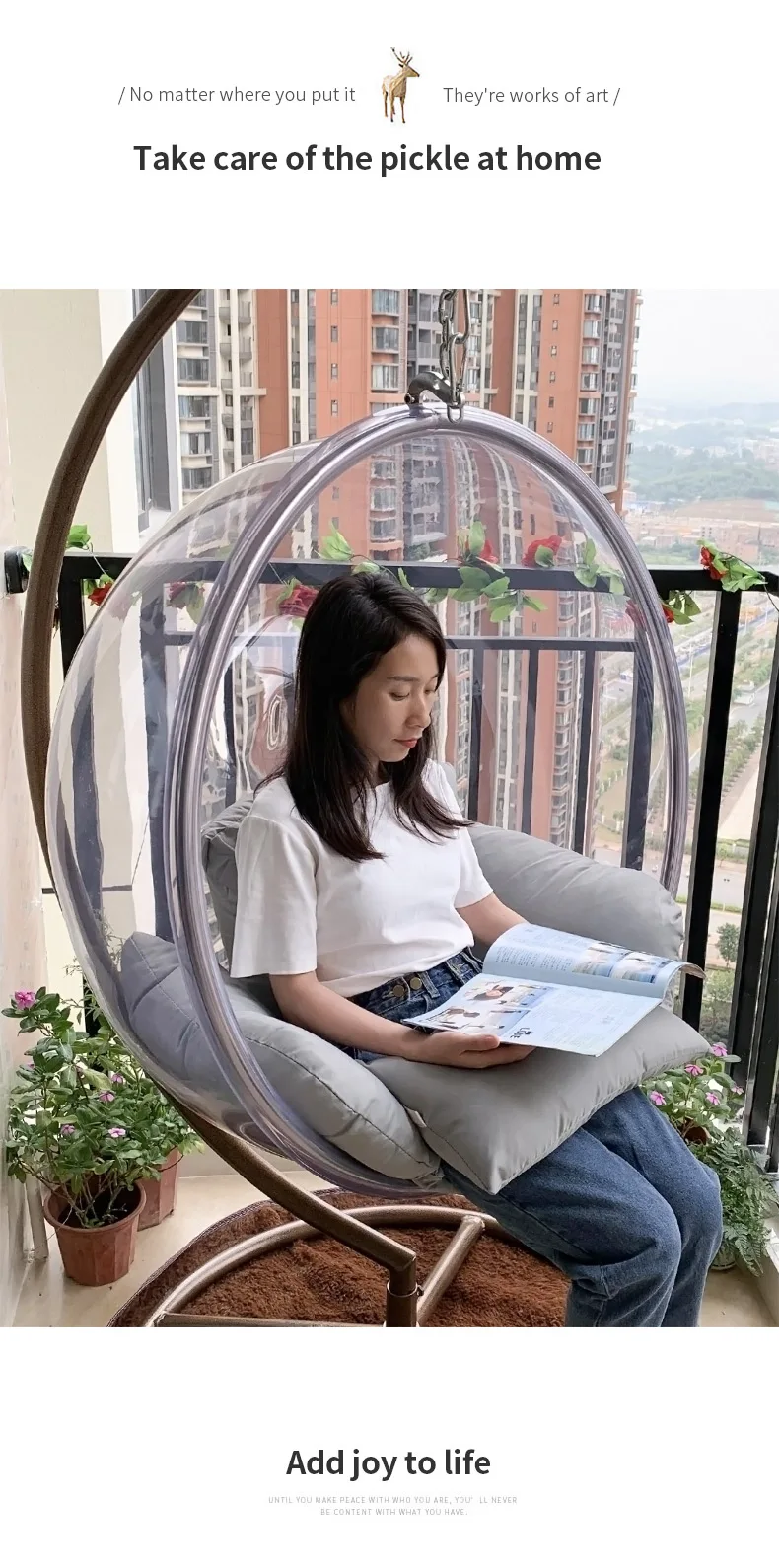 Modern Furniture Hanging Indoor Moon Swing Transparent Bubble Chair Ball Bubble Swing Chair For