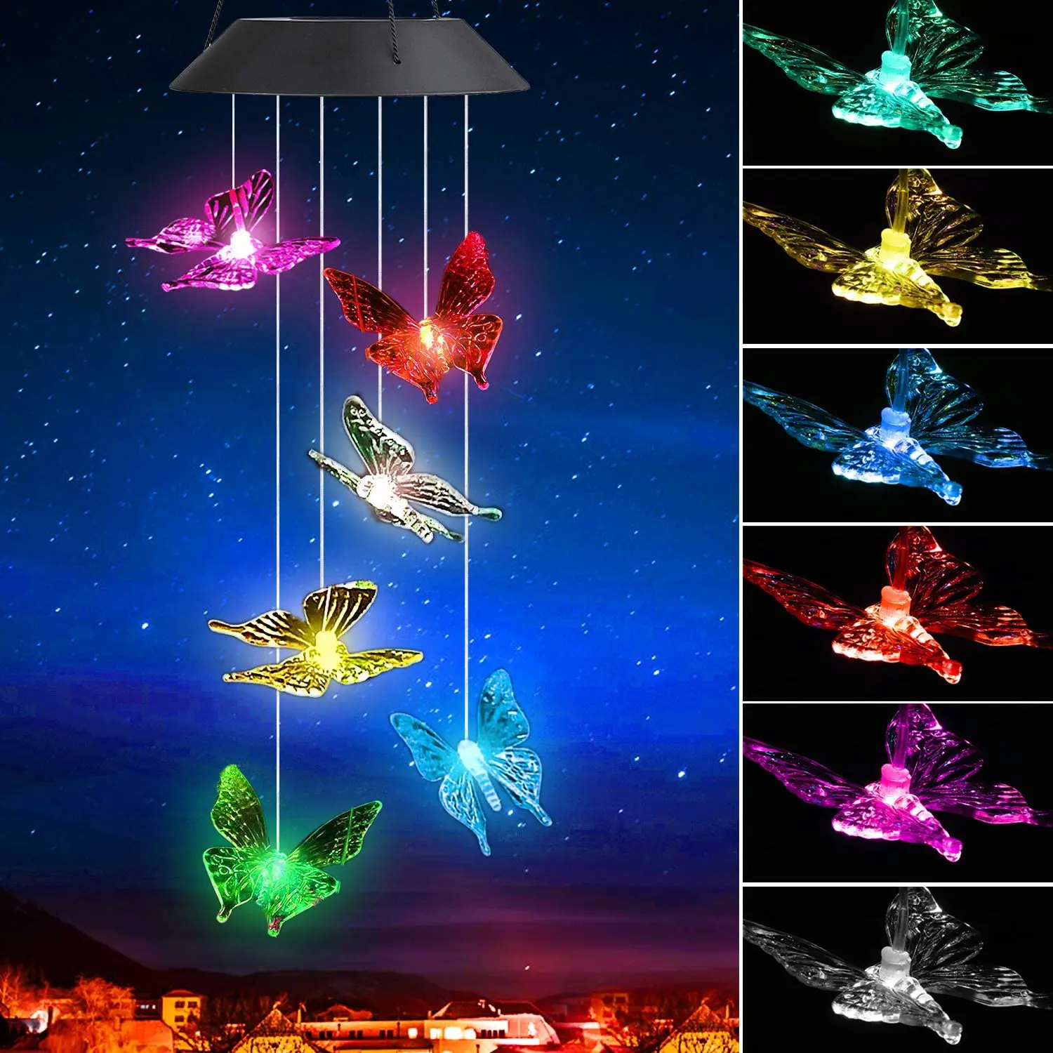 

Butterfly Solar Wind Chimes, Color-Changing Outdoor Waterproof LED Wind Chime Solar Powered Colorful Light for Home/Party/Yard, Can be customized
