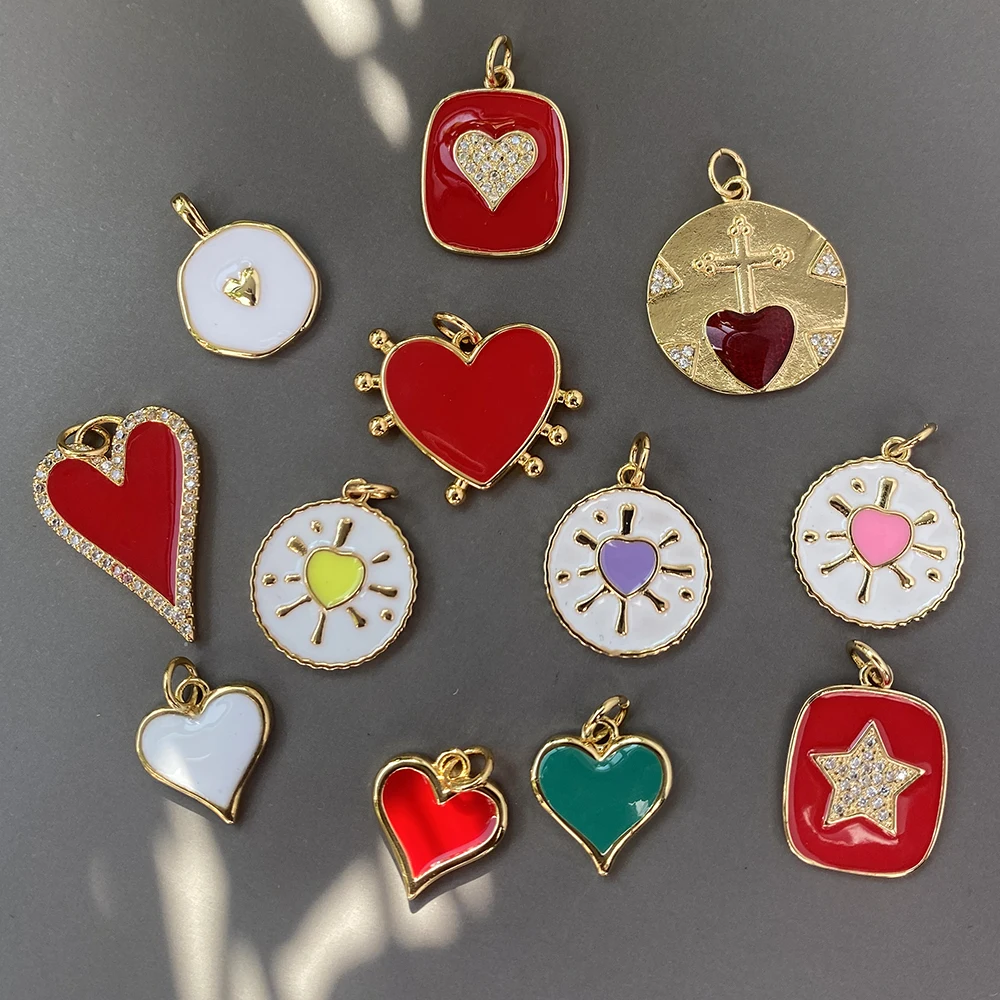 

enamel Red Heart Love Diy Earrings Necklace Bracelet Gold Cute Designer Charms Pendant for Jewelry Making Nail Phone Butterfly