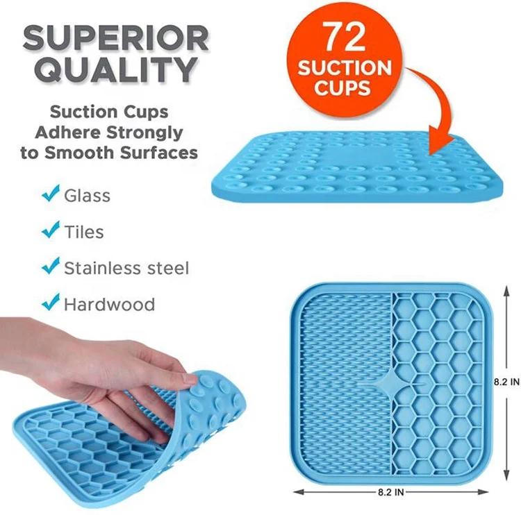 

Factory Wholesale Slow Feeder Pet Bath Peanut Butter Lick Pad Silicone Dog Lick Mat With Suction Cups, Blue/orange