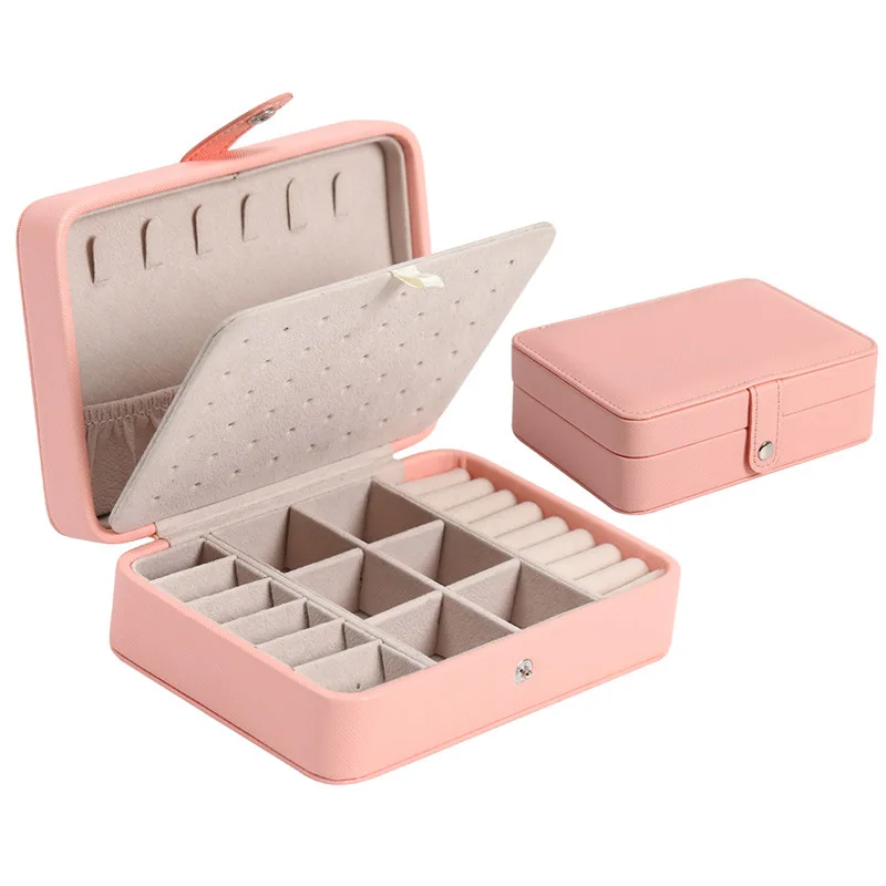 

New Style PU Leather Earrings Rings Jewelry Display Box Case Suede Interior Lining With Button, Navy, pink, white for choice