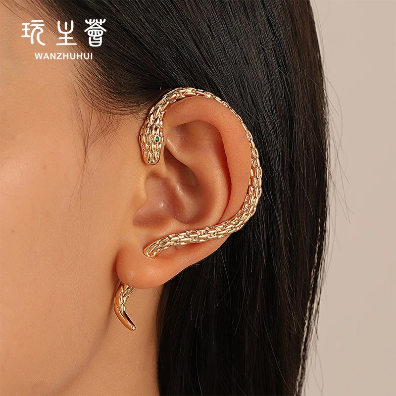 

New design vintage punk gold long snake print stud earrings jewelry for women