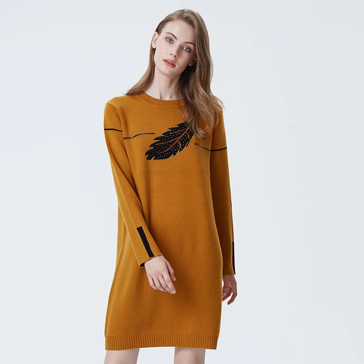 Women's Winter Sexy Fashion Long Sleeve O-neck Knit Pullover Sweater Dress