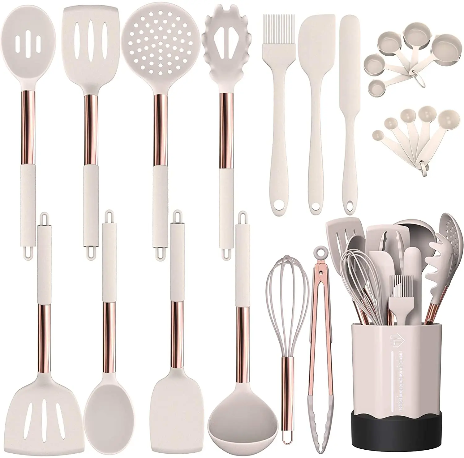 

Non-stick Silicone Cooking Utensil Set Kitchen Utensils Set with Stainless Steel Handle 24 Pcs Kitchen Gadgets Cookware Set