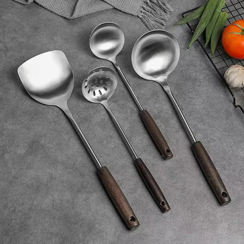

Hot Selling Good Quality Stainless Steel Wooden Handle 201 Kitchenware Set Soup Ladle Set