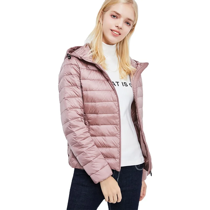 

wholesale thin ultra light hooded warm plus size ladies winter coat nylon women puffer filled duck down jacket