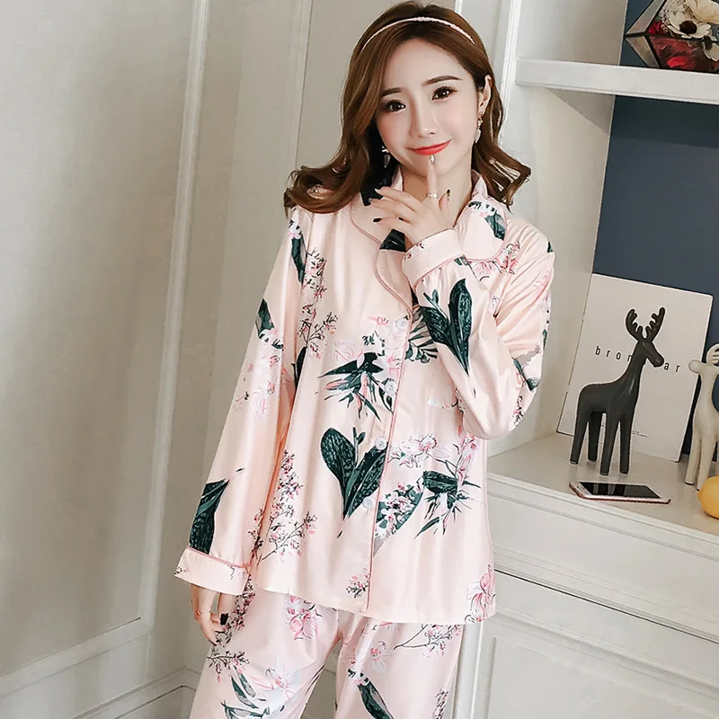 

Women's cardigan pajamas women's long-sleeved pajamas cute and enlarged home clothing suits