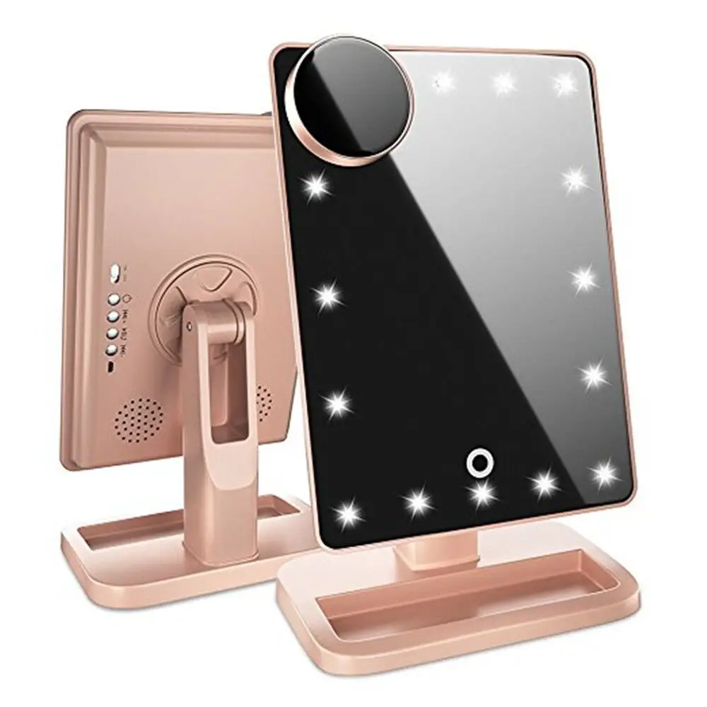 

Super New Hot Sale Portable Professional Vanity Desktop 20 Led Light Magnifying Glass Rechargeable Music Function Makeup Mirror, White, black, rose gold or other customized color