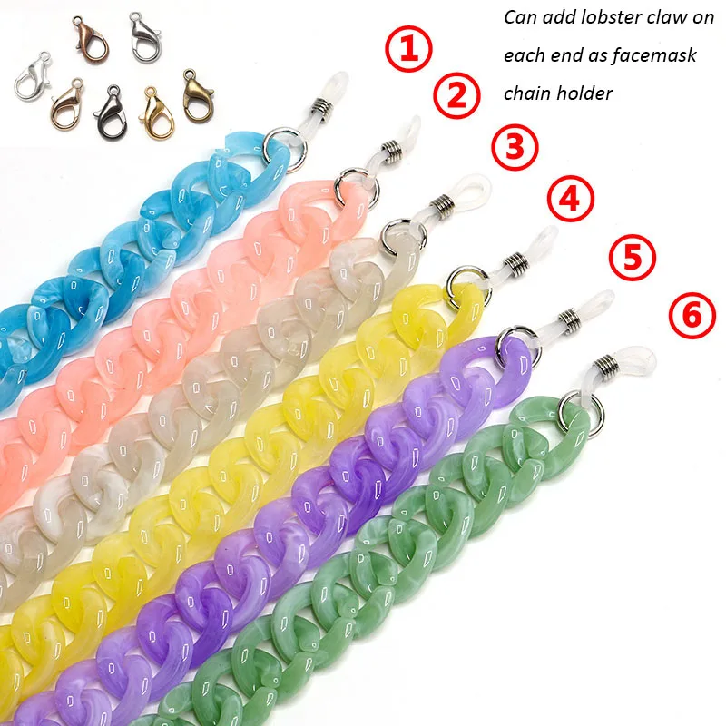 

6 Candy Color Acrylic Masked Chain Pure Color Eyeglass Holder Face Masking Holder Chain, As picture