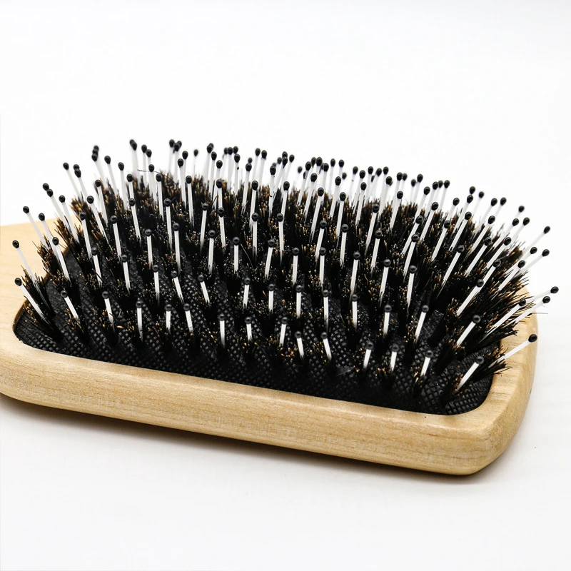 

Custom natural bamboo nylon bristle hair brush Beech wooden squuare paddle detangling brush for curly hair, Any colors as per request