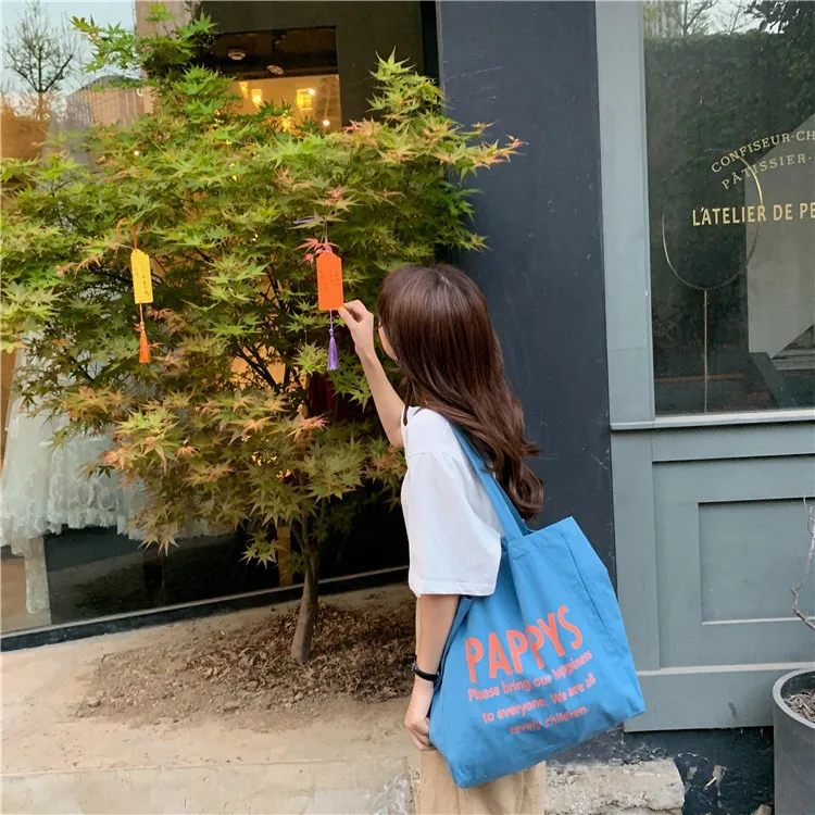 

New Style Reusable Cotton Canvas Recycles Carry Foldable Shopping Tote Bag In Daily Life