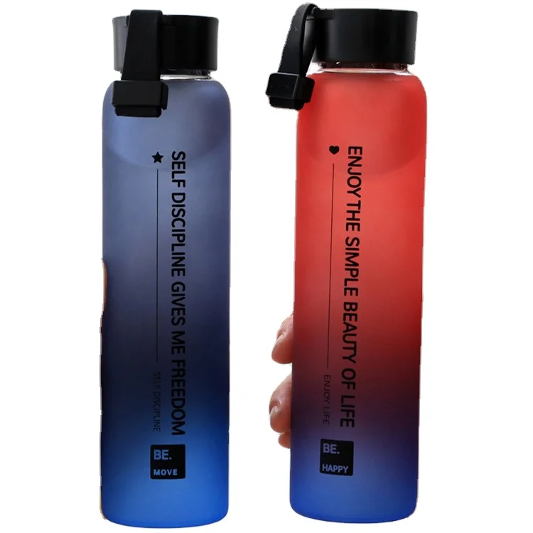 

pp lid glass water bottle with gradation color single walled glass water bottle