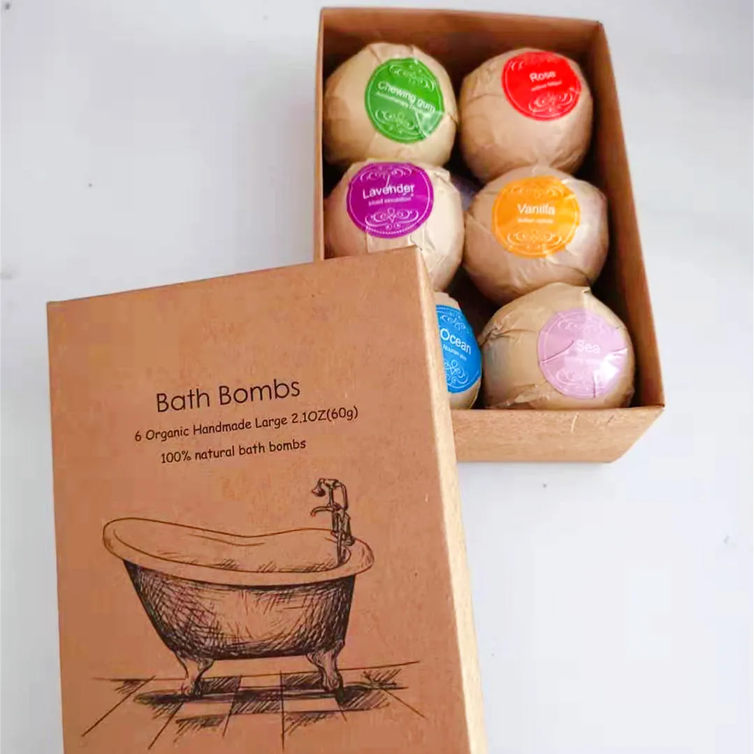 

Amazon Best Seller Customized bath bombs gift set 60g*6pcs handmade spa bubble fizzies Relaxing organic Natural bath bombs