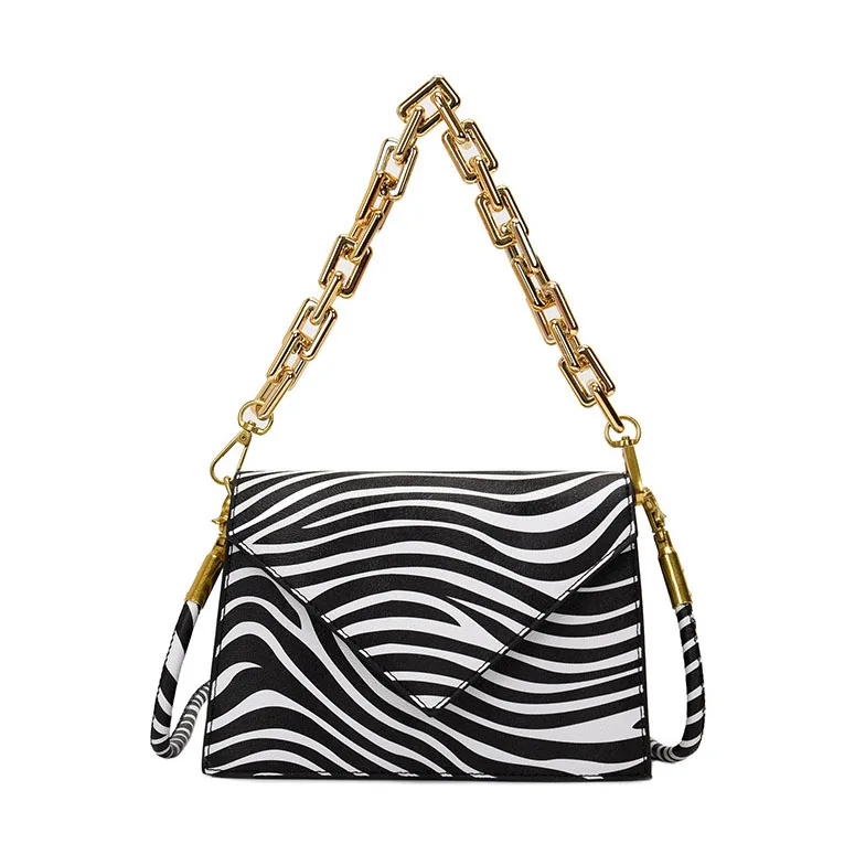 

New Cow Zebra Printing Metal Handle Chain Women Shoulder Bag Handbag