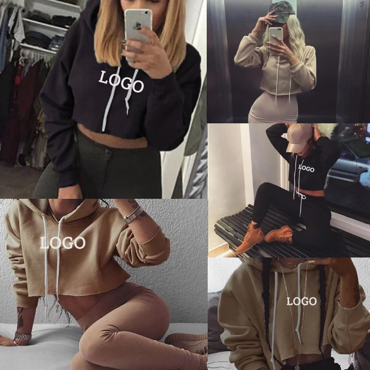 
OEM Logo Latest Design Lady Pullover Hoodies Women Long Sleeve Crop Top 