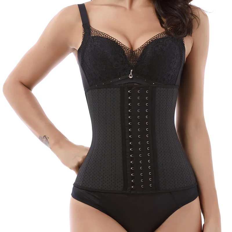 

New Punching Design Breathable Latex Waist Training Corset 25 Steel Boned Workout Body Shaper, Black, apricot