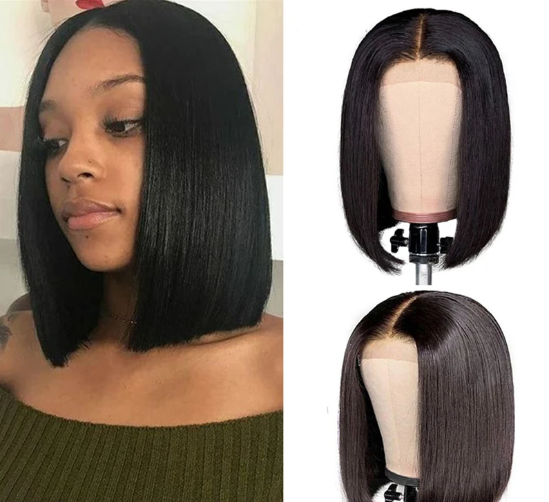 

Dropshipping US Wholesale price 8-14 inch human hair wig straight lace wig 4*4 bob wig, 1b