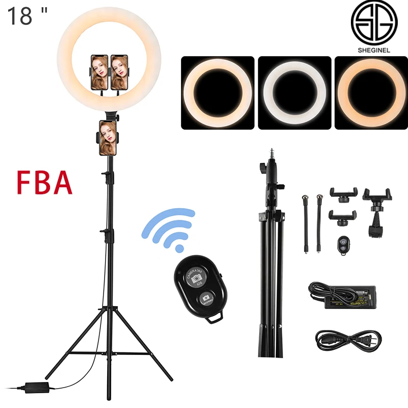 

FBA 18 inch dimmable LED Ring Light With Tripod Stand 3200-5500K Lighting For Camera Photo Gallery Youtube video Ring Light, Black pink white