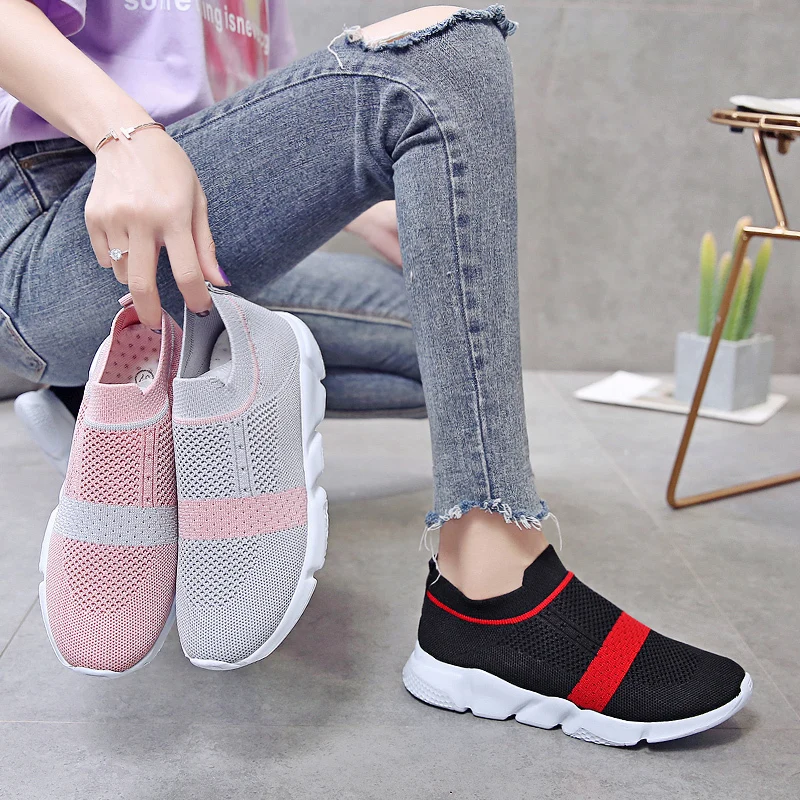 

Breathable mesh fly woven women's casual shoes