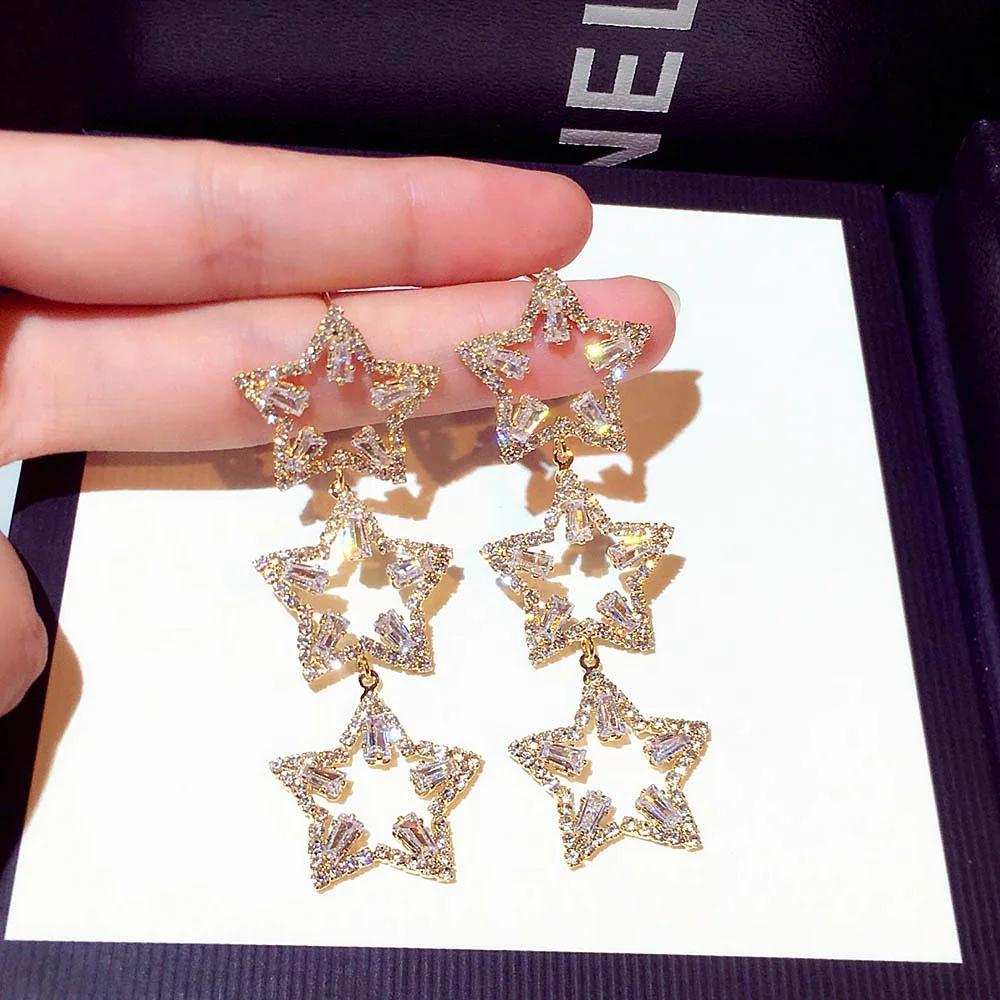 

New Exaggerated Five Pointed Star Women's Earrings and Earrings Wedding Jewelry Fashion Jewelry Gifts, Picture shows