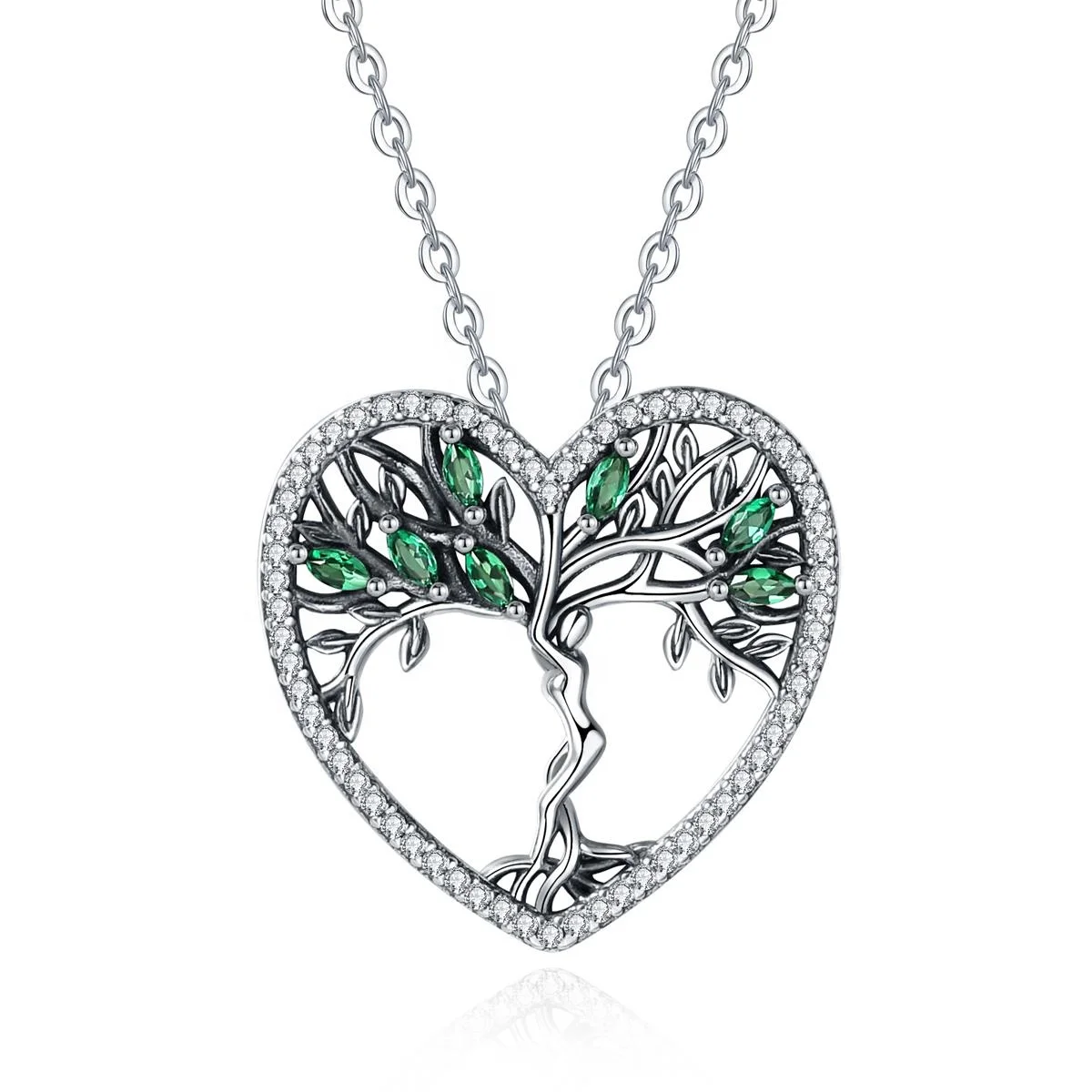 

Merryshine Jewelry 925 Sterling Silver Heart Shaped Tree of Life Necklace with Green Zircon