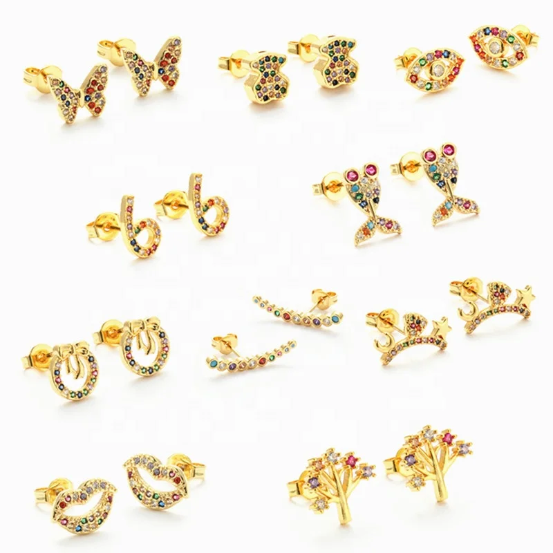 

Top quality Mini Cute rainbow butterfly lip eye evil Micro Pave Zirconia Stone Copper gold plating not fade exquisite gift, Picture show