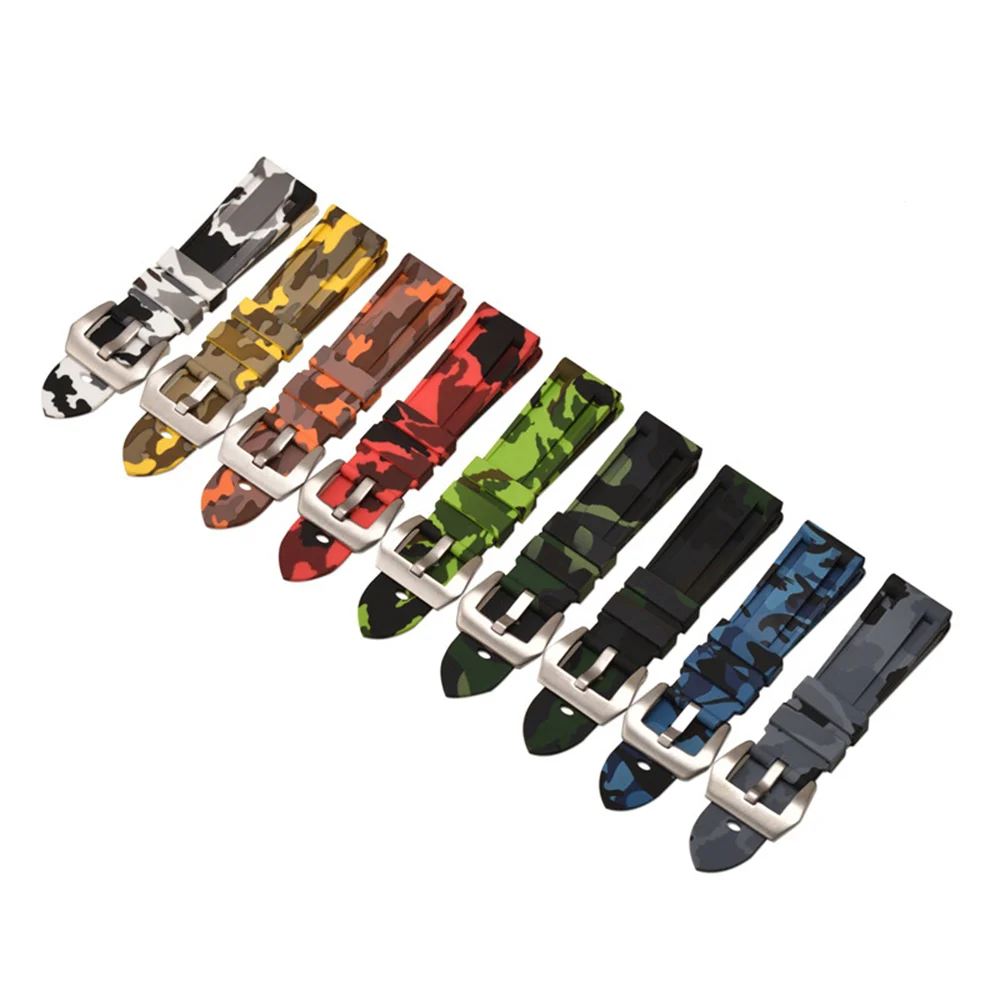 

Camouflage Rubber Watch Strap Replacement Universal Silicone Watchband for Panera, Optional