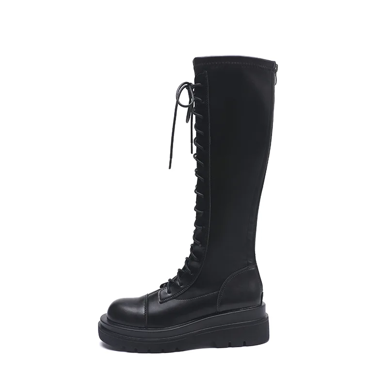 

2021 fall/winter new style but knee strap stretch knight boots female thick-soled martin boots