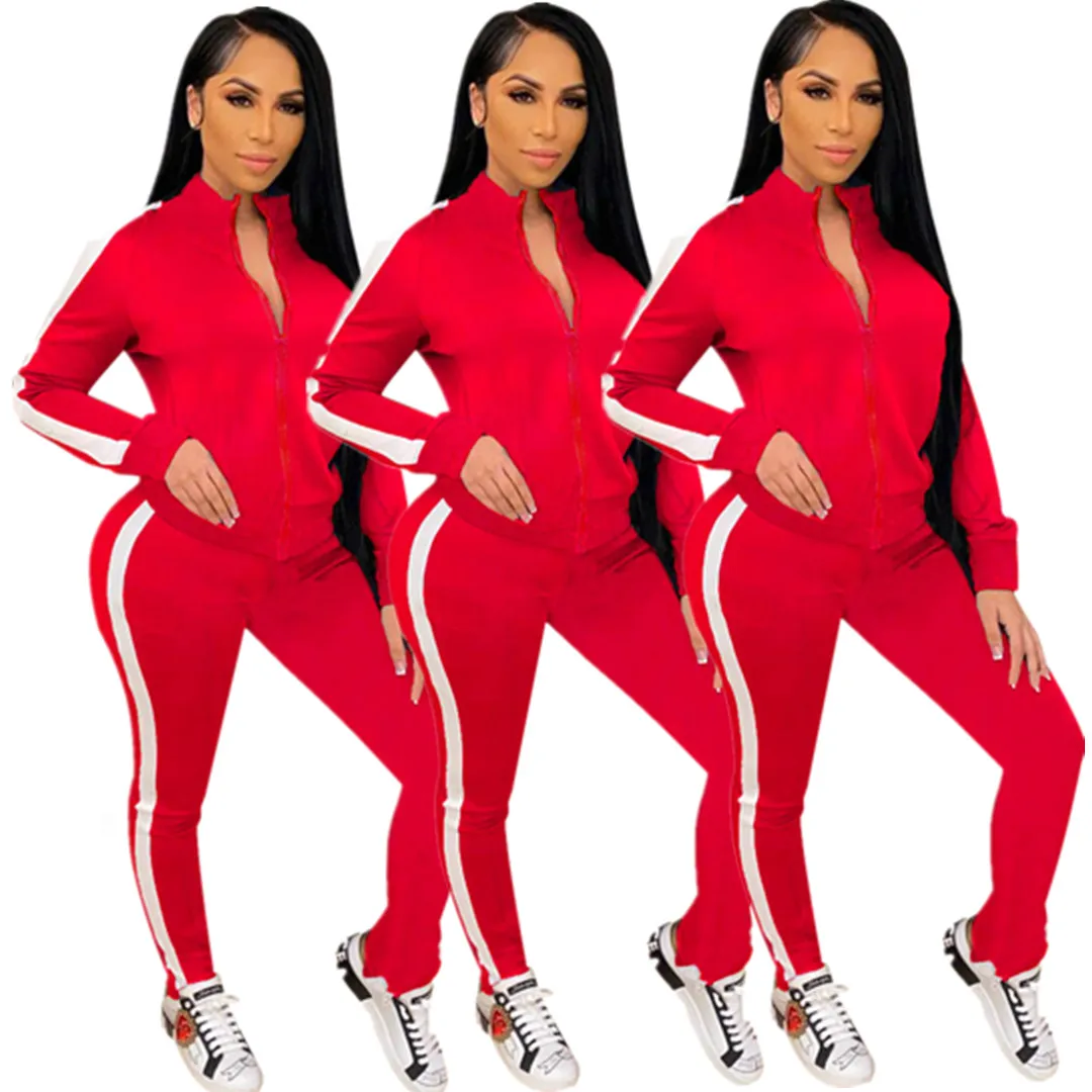 

Wholesales Solid Color High Neck Splicing Sports Two Piece Outfits