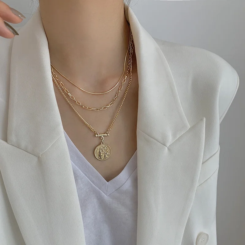 

New Various Styles Gold Geometry Necklaces Stainless Steel Layered Necklace Women Jewelry, As pic shown