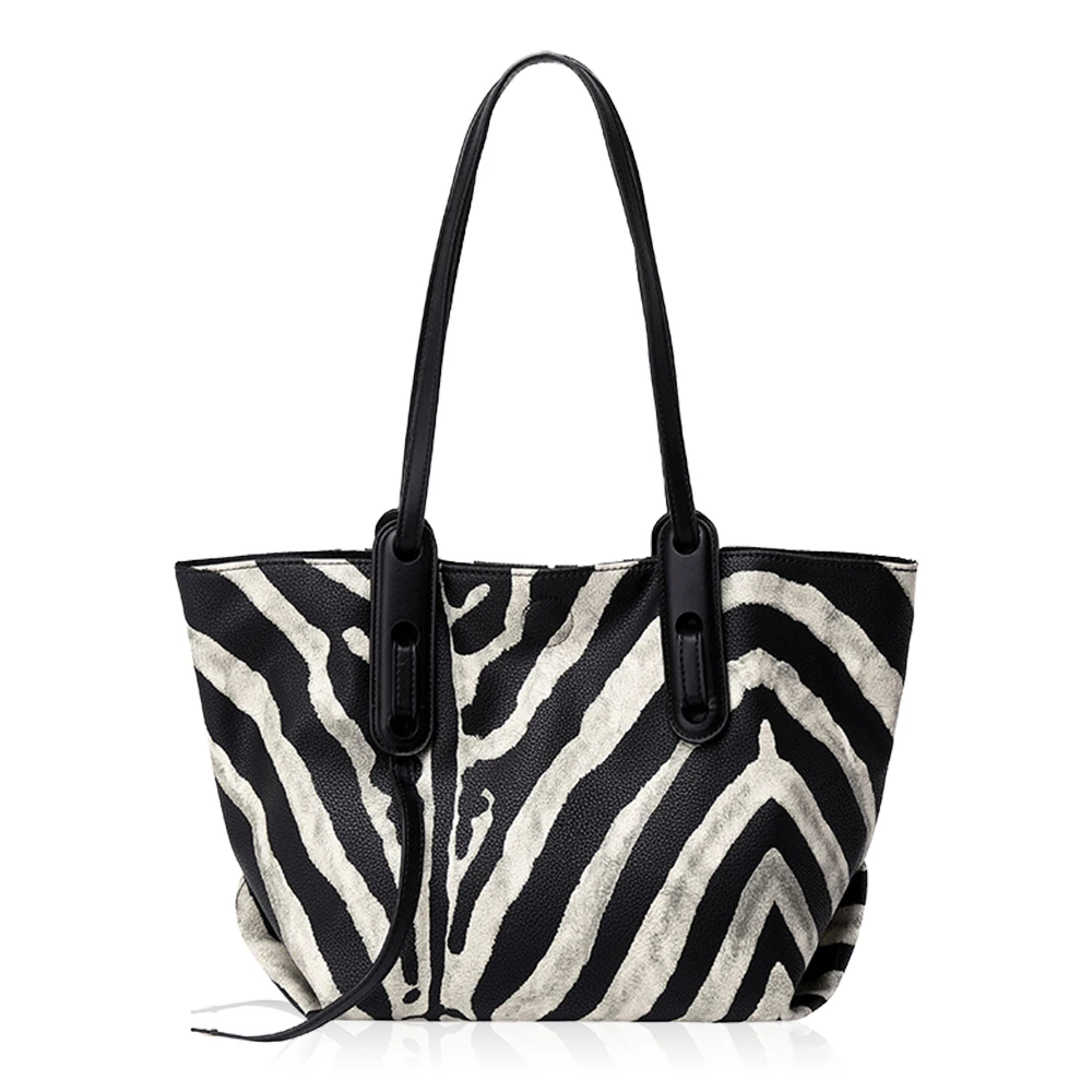 

In Stock Large Size Ins Office Leather Tote Bag With Custom Printed Logo, Zebra stripes or customized