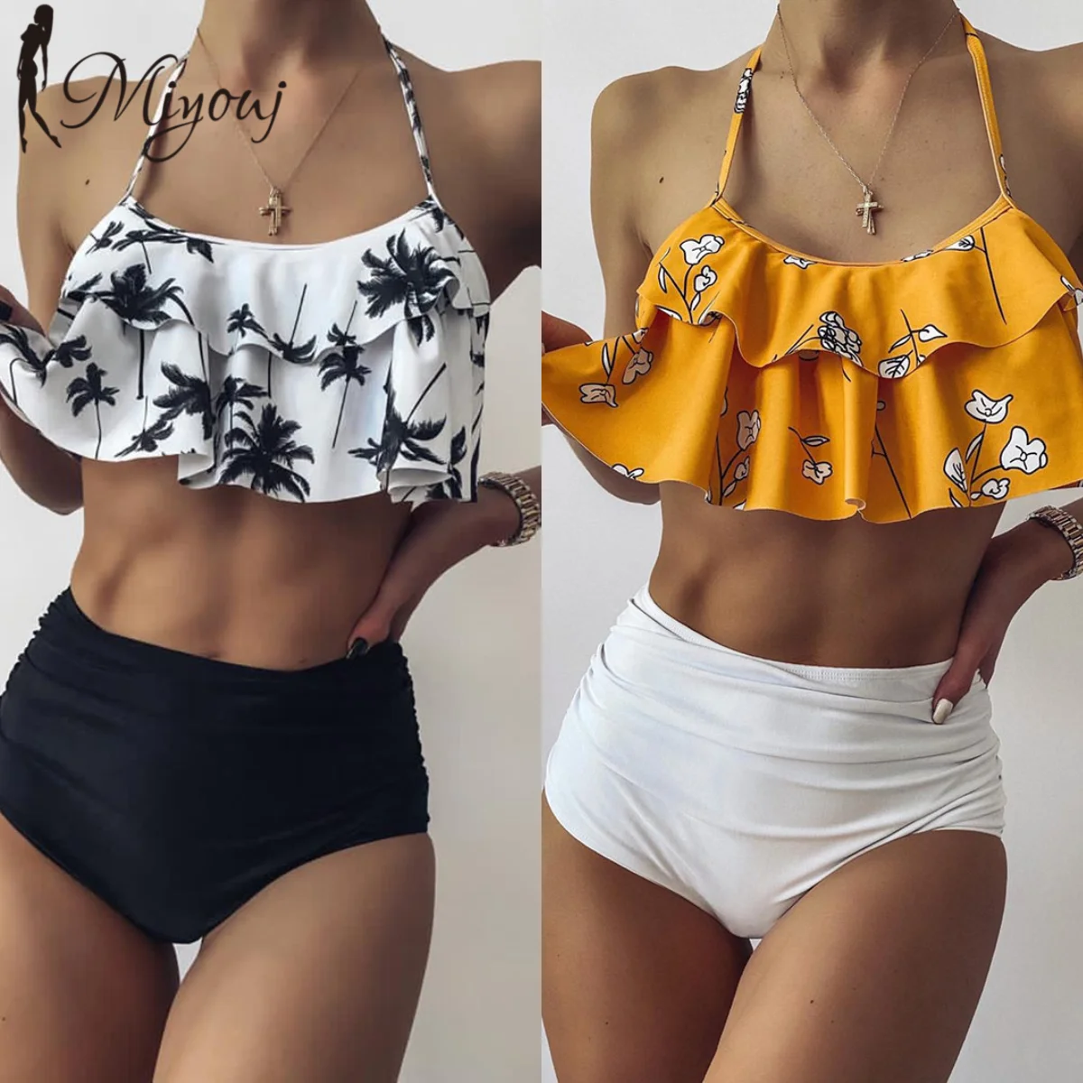 

Miyouj New summer beachwear woman flower print halter bikini top biquinis mujer swimsuit high waist bikini ruffle swimsuit, Customized colors