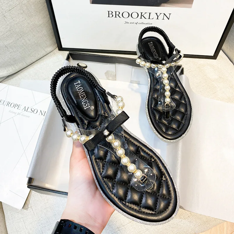 

Unique Design Women's Sandals sandalias Pearl Transparent Slide Flat Sandals Fashionable Plus Size Other Sandals, Picture shows